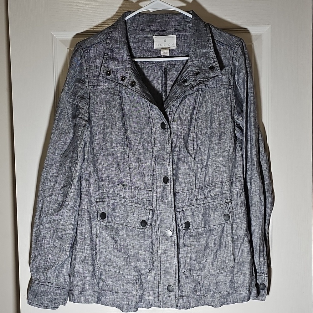 Caslon 100% Linen Charcoal Gray Snap Jacket Utility Shacket Size XS - Picture 1 of 8